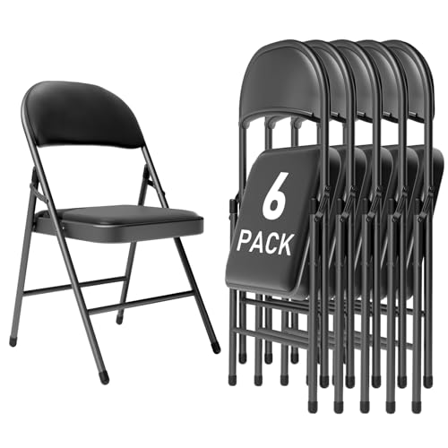 6 Pack Padded Folding Chairs - Heavy-Duty Metal Frame Portable Guest Seating