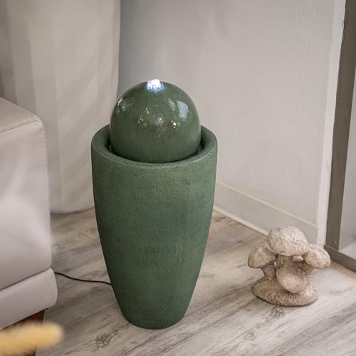 26-Inch Round Stone Sphere Water Fountain with LED Lights for Garden Patio