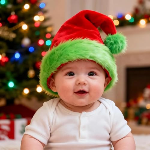 Drewev Santa Hat for Adults Red Velvet Double Layer Christmas Hat Unisex Holiday