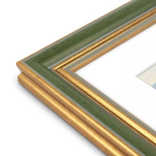 Ornate 11x14 Picture Frame with Mat for 8x10 Photos, Green Gold Finish