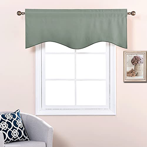 NICETOWN Scalloped Window Valance for Bedroom, Blackout Valance Curtains for Living Room, Kitchen Curtains Valances for Small Window (52x18 Inch, Sage Green, 4 Panles)