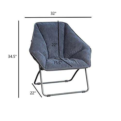 Folding Hexagon Corduroy Saucer Chair, Gray Padded Lounge Chair