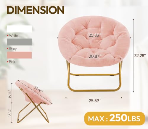 Alpen Pink Cozy Saucer Chair - Padded Round Moon Lounge for Bedroom & Living Room
