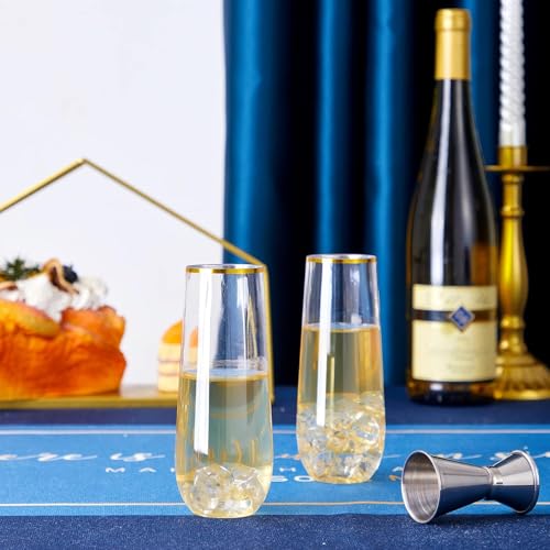 12-Pack Stemless Plastic Champagne Flutes, 9 oz Gold Rim Disposable Cups