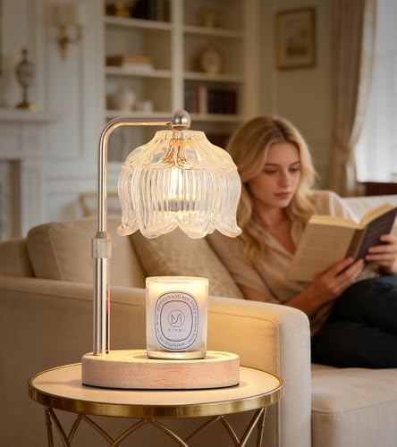 Gold Flower Glass Candle Warmer Lamp with Timer & Dimmable Light