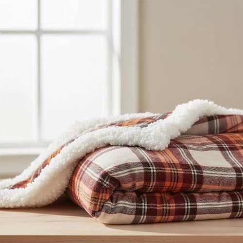 Reversible Plaid Sherpa Throw Blanket - Ultra Soft Fleece 50x60