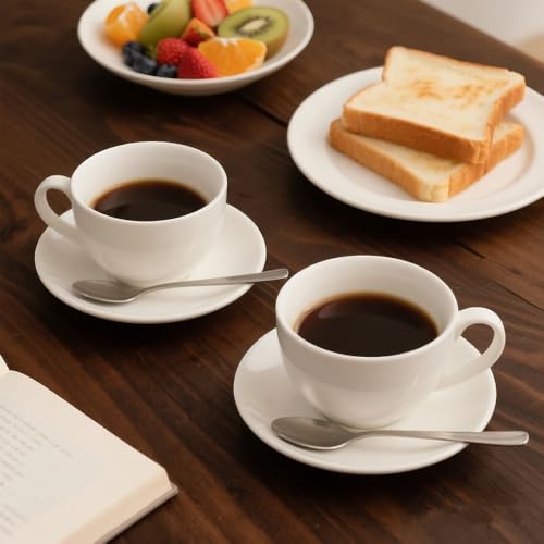 ionEgg White Porcelain Coffee Cup & Saucer Set 220ml for Cappuccino & Latte, Durable & Elegant