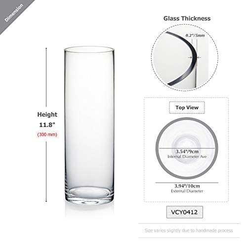 Clear Cylinder Glass Vase 4" x 12" for Centerpieces & Floating Candles