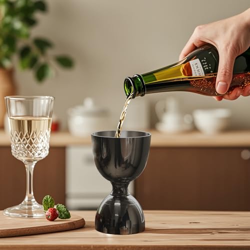 Eispap 1 Pack Black Stainless Steel Cocktail Jigger 2 OZ/1 OZ with Measurements