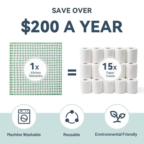 12-Pack 100% Cotton Kitchen Dish Cloths, 12x12 Inch Absorbent Terry Towels