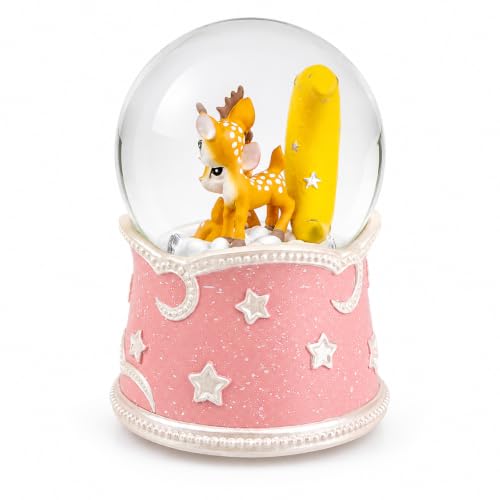 Pink Deer Snow Globe Music Box with Glowing Moon and Stars