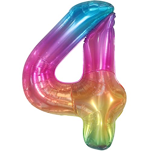 KatchOn Giant Rainbow Number 4 Balloon - 40 Inch Foil Tie Dye Birthday Decor