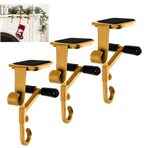 Adjustable Fireplace Stocking and Garland Hanger, 3-Pack Gold Metal Hooks