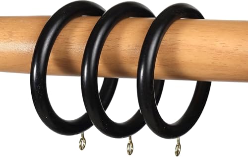 Wooden Curtain Rings with Metal Hooks for 1.5-inch Rods - 12 Pack