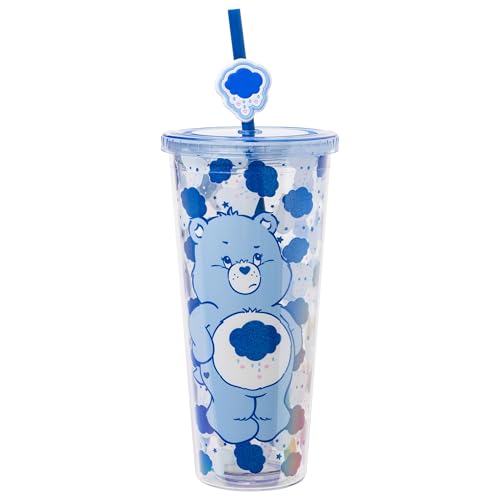 Care Bears Grumpy Bear Glitter Cold Cup 24oz, Official Silver Buffalo Merchandise