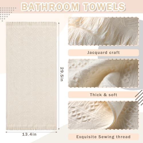 4 Pack Boho Waffle Hand Towels - 14x30 Inch Cream Turkish Cotton Set