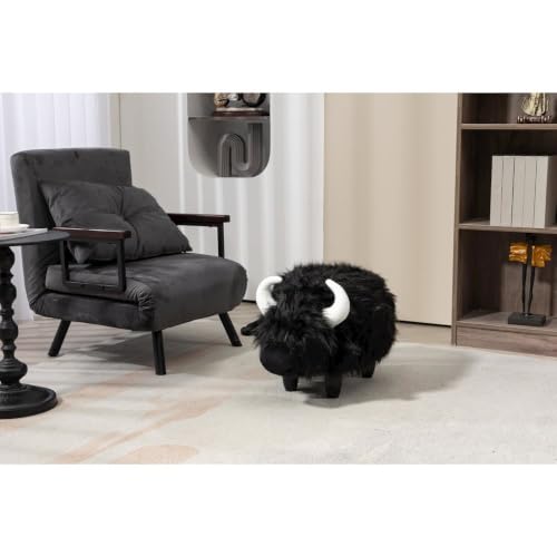 Animal-Shaped Cow Storage Ottoman with Wooden Legs