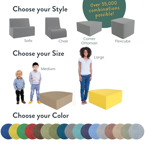 Large Corner Ottoman for Kids, Sage Green Modular Classroom Seating