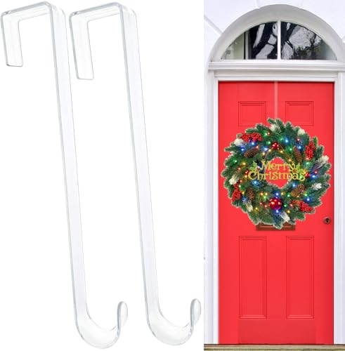15-Inch Clear Plastic Wreath Hangers for Front Door - 2 Pack Over the Door Hooks