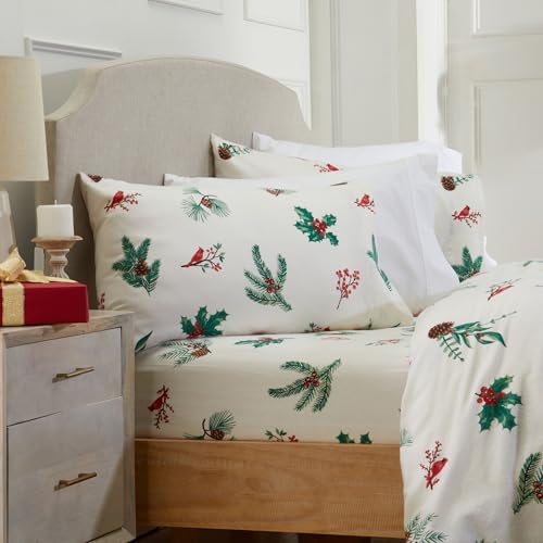 Market & Place Alpine Collection 100% Turkish Cotton Flannel Sheet Set (Full) with Cardinal & Pine – 4-Piece Deep Pocket