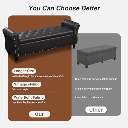 65-Inch Upholstered Storage Bench with Rolled Arms and Tufted Seat