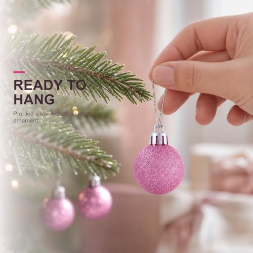 Pink Mini Christmas Ornaments Pack of 24 - 1.18 Inch Shatterproof Holiday Decor