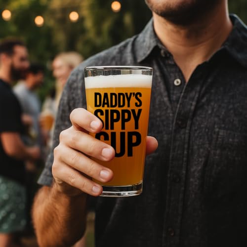 Daddy's Sippy Cup 16oz Beer Pint Glass - Funny Gift for Dad