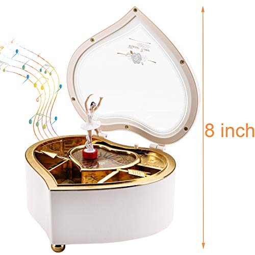 Heart-Shaped Ballerina Music Box with Rotating Figurine and Jewelry Storage