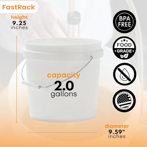 FastRack 2 Gallon Food-Grade Fermentation Bucket with Lid - BPA-Free Plastic, Handle & Grommet for Brewing & Storage - 1 Pack