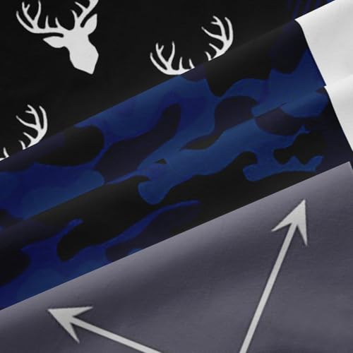 Manfei Camo Deer Antlers Blackout Curtains 52x84 in - 2 Panel Grommet Set, Blue Grey Plaid Patchwork