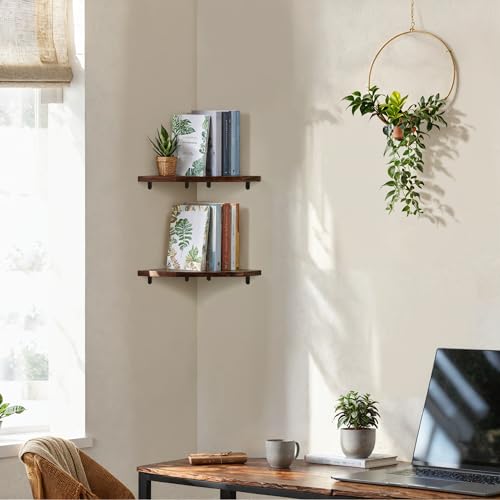 2-Pack Acacia Wood Floating Corner Shelves, 16.5-inch Wall Mount Shelf