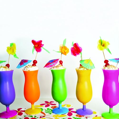 14 oz Plastic Hurricane Cocktail Glasses Set of 12 - Unbreakable Party Cups