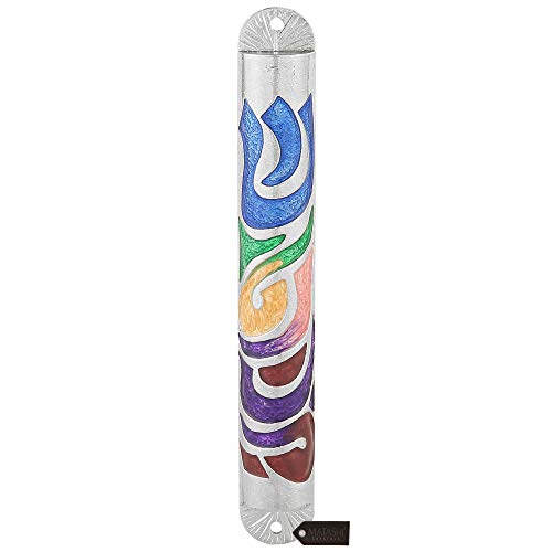 Hand Painted Enamel Mezuzah 6-inch with Hebrew Shin for Door Wall Decor