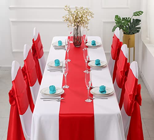 Red Satin Table Runner 12 x 108 Inch, 2 Pack Smooth Table Decor