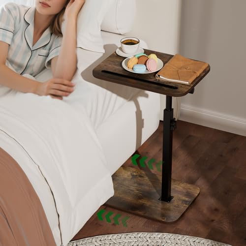 Adjustable C-Shaped Swivel Side Table with Tablet Slot for Couch