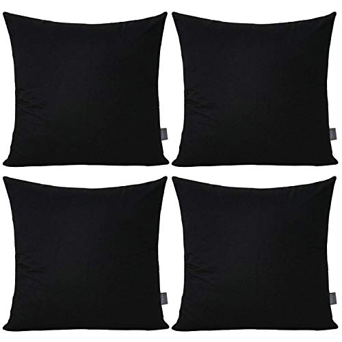 Thmyo 100% Cotton Throw Pillow Covers 18x18 Inch, 4-Pack - Black DIY Blank
