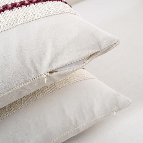 Fancy Homi Set of 2 Burgundy Boho Throw Pillow Covers 22x22 Inch for Couch Bed Sofa