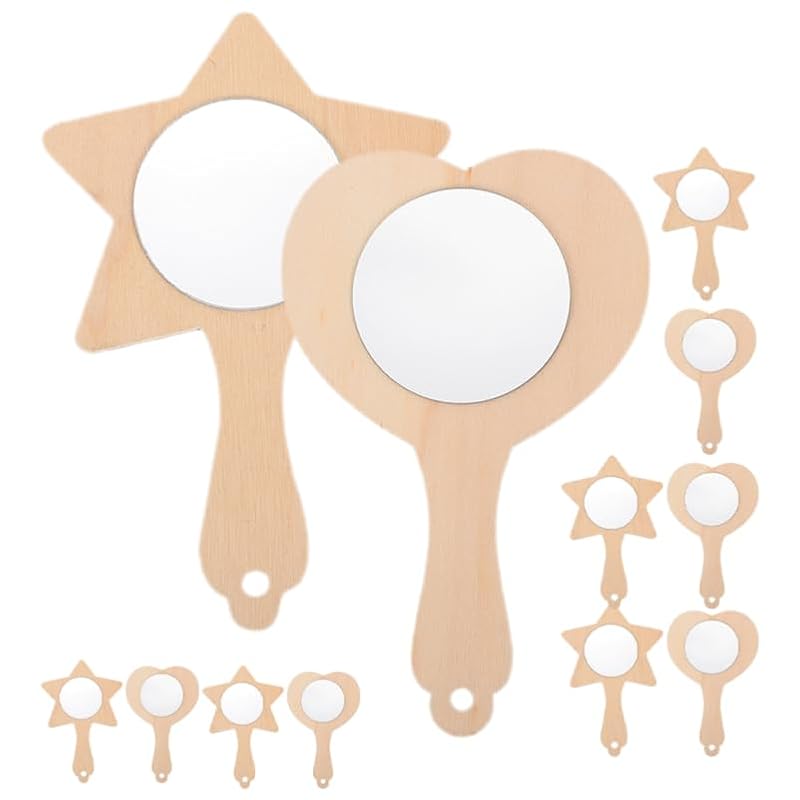 12-Piece DIY Wooden Handheld Mirrors for Kids Unpainted Craft Kit