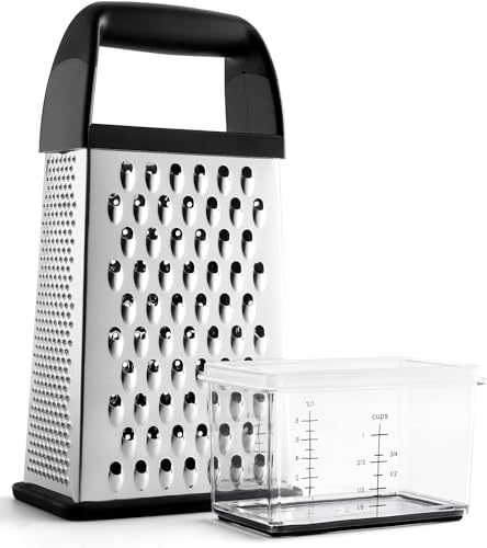 4-Side Stainless Steel Box Cheese Grater with Storage Container & Slicer