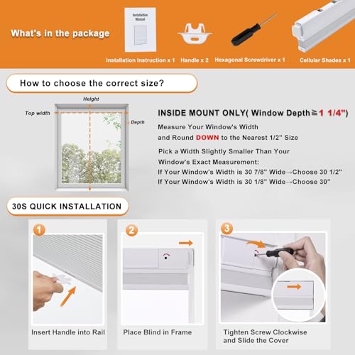 Blackout Cellular Shades - No Drill, Cordless, 18" x 36"