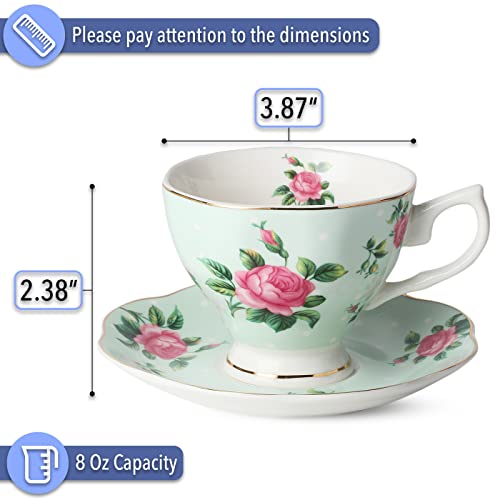 Brew To A Tea Floral Tea Cup & Saucer Set of 8, 8 oz Multicolor Porcelain