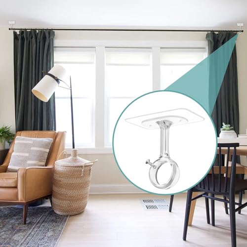 6-Pack Self-Adhesive Ceiling Curtain Rod Brackets, Heavy Duty No-Drill Hooks
