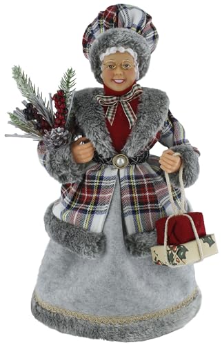 Windy Hill 16-Inch Mrs. Claus Tartan Plaid Holiday Decor Figurine