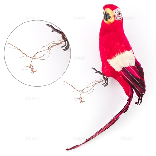 17.7-Inch Lifelike Feathered Artificial Red Parrot Decor & Costume Prop
