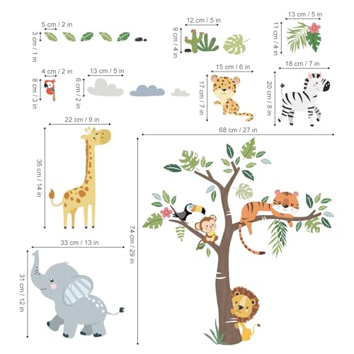 Jungle Animals and Tree Wall Decals for Nursery Kids Room Decor