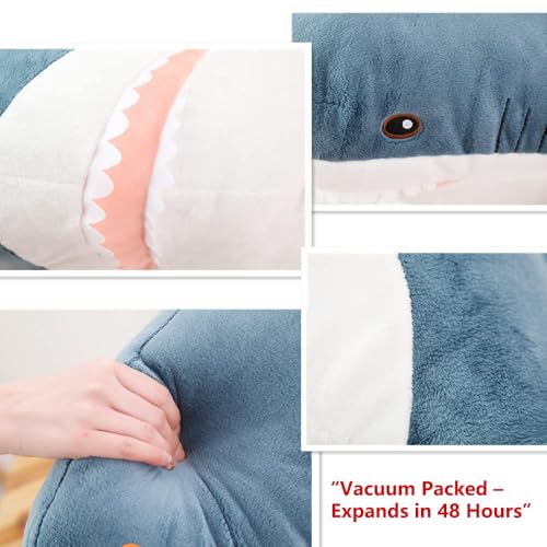 39-Inch Giant Shark Plush Toy, Soft Stuffed Animal Pillow Cushion