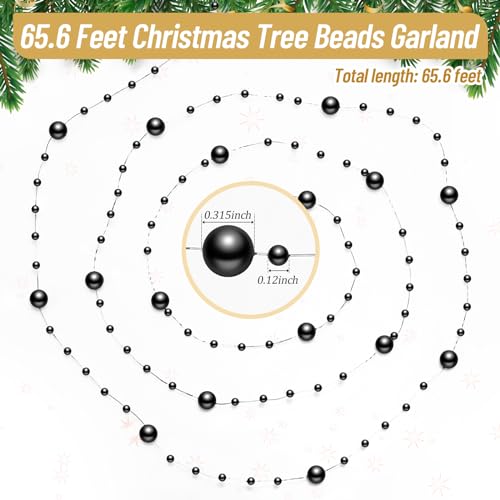 65.6Ft Black Pearl Bead Garland, Artificial Beaded String for Crafts & Decor