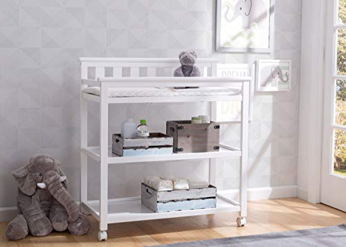 Flat Top Baby Changing Table with Wheels, Storage Shelves and Pad