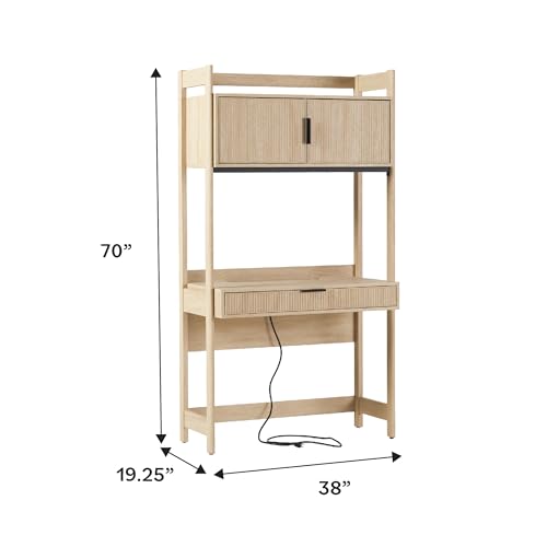 2-Piece Transitional Hutch Desk and Bookcase with USB Charging Ports