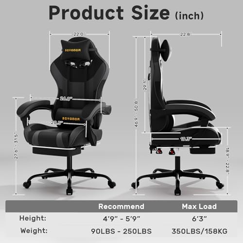 Ergonomic Gaming Chair with Footrest, Adjustable Reclining Office Chair